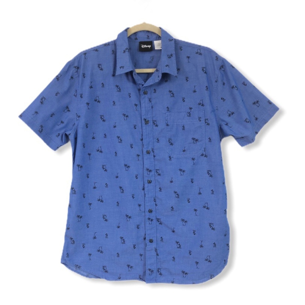 Disney Men's Button Shirt Blue Mickey Mouse
